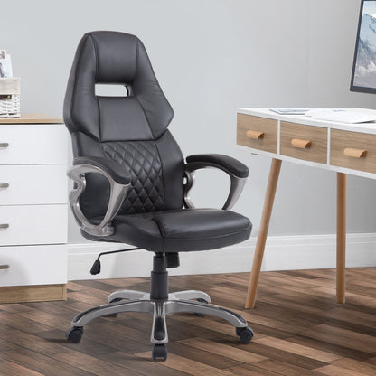 HOMCOM PU Leather Padded Home Office Chair with Adjustable Height Black