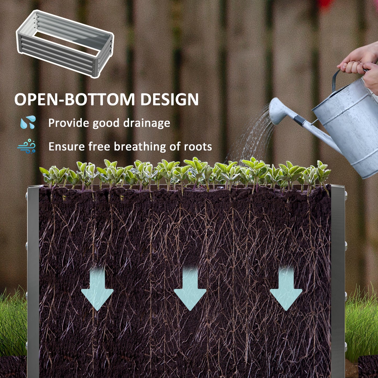 Outsunny Set of Two 110 x 50cm Steel Planter Boxes - Light Grey