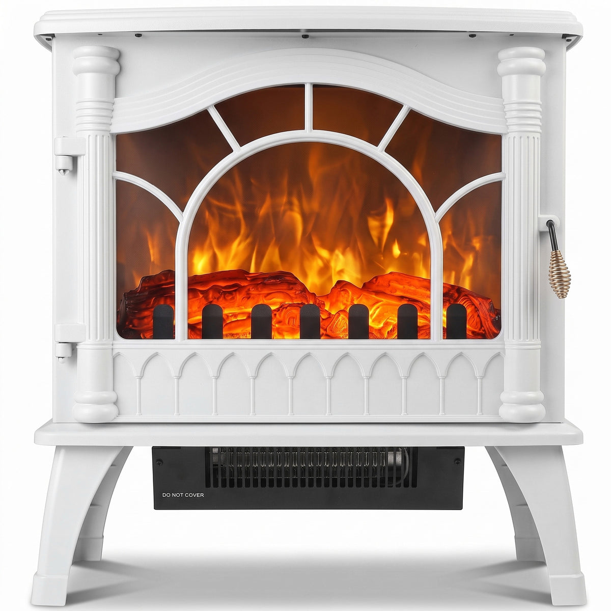 HOMCOM 3-Sided Glass Electric Fire Fan Heater, Electric Fireplace Stove Freestanding Log Burner with Flame Effect, White