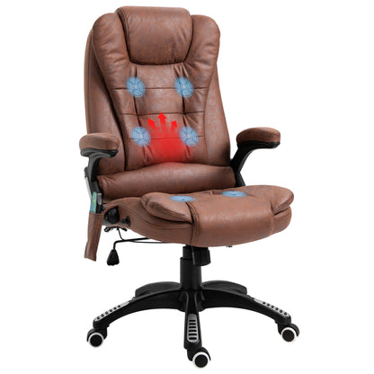 Vinsetto Massage Recliner Chair Heated Office Chair with Six Massage Points Microfiber Cloth 360¡ Swivel Wheels Brown