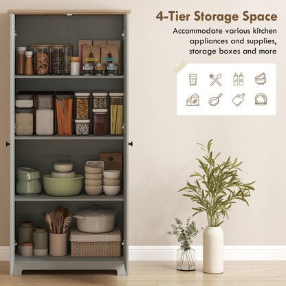 HOMCOM Kitchen Cupboard, 172cm Freestanding Storage Cabinet with Doors and Shelves, Grey