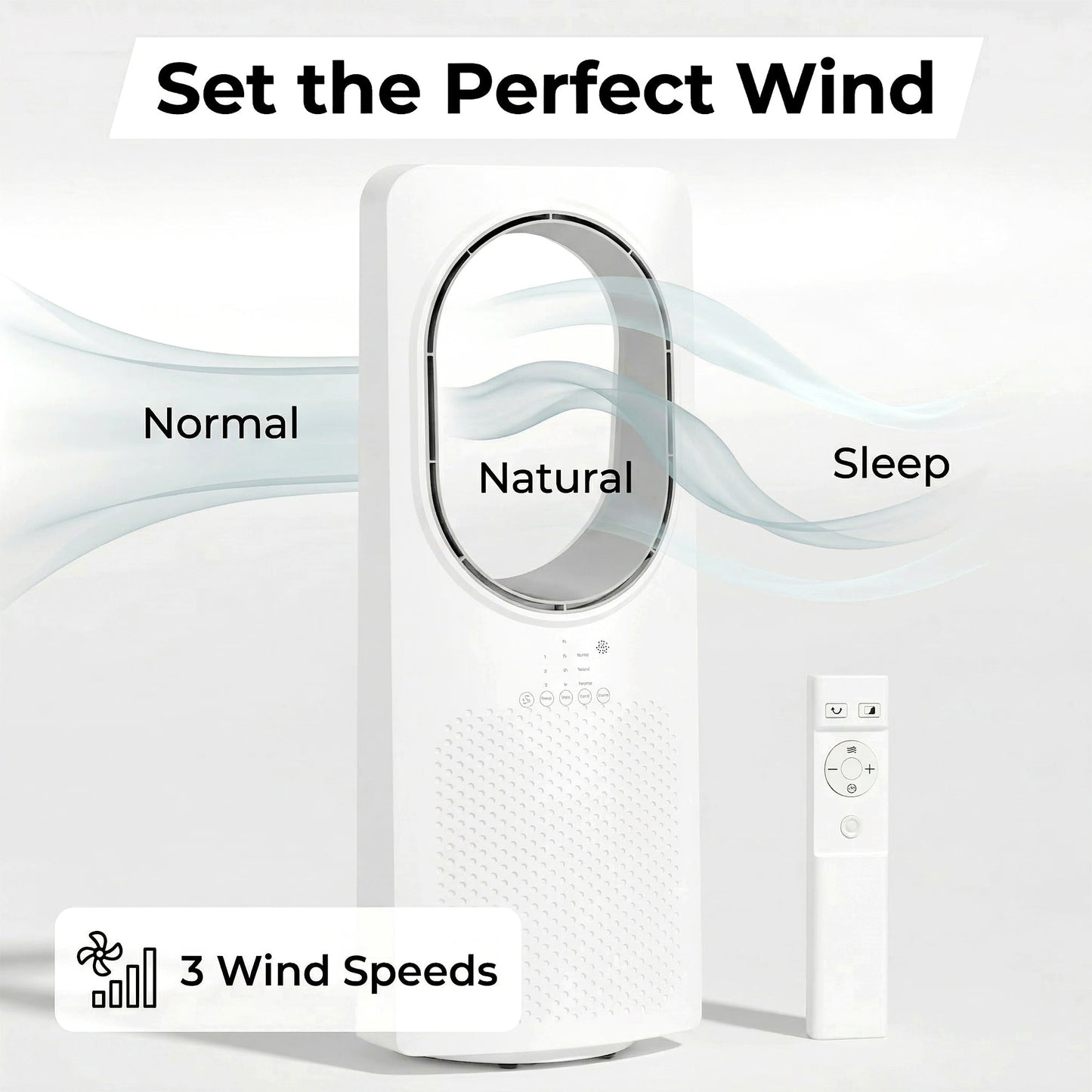 HOMCOM Bladeless Tower Fan for Bedroom, 36dB Standing Cooling Fan with 45Â° Oscillating, 3 Speeds, 3 Modes, 15H Timer, White