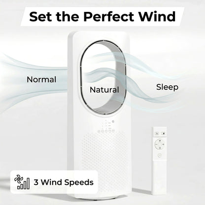 HOMCOM Bladeless Tower Fan for Bedroom, 36dB Standing Cooling Fan with 45Â° Oscillating, 3 Speeds, 3 Modes, 15H Timer, White