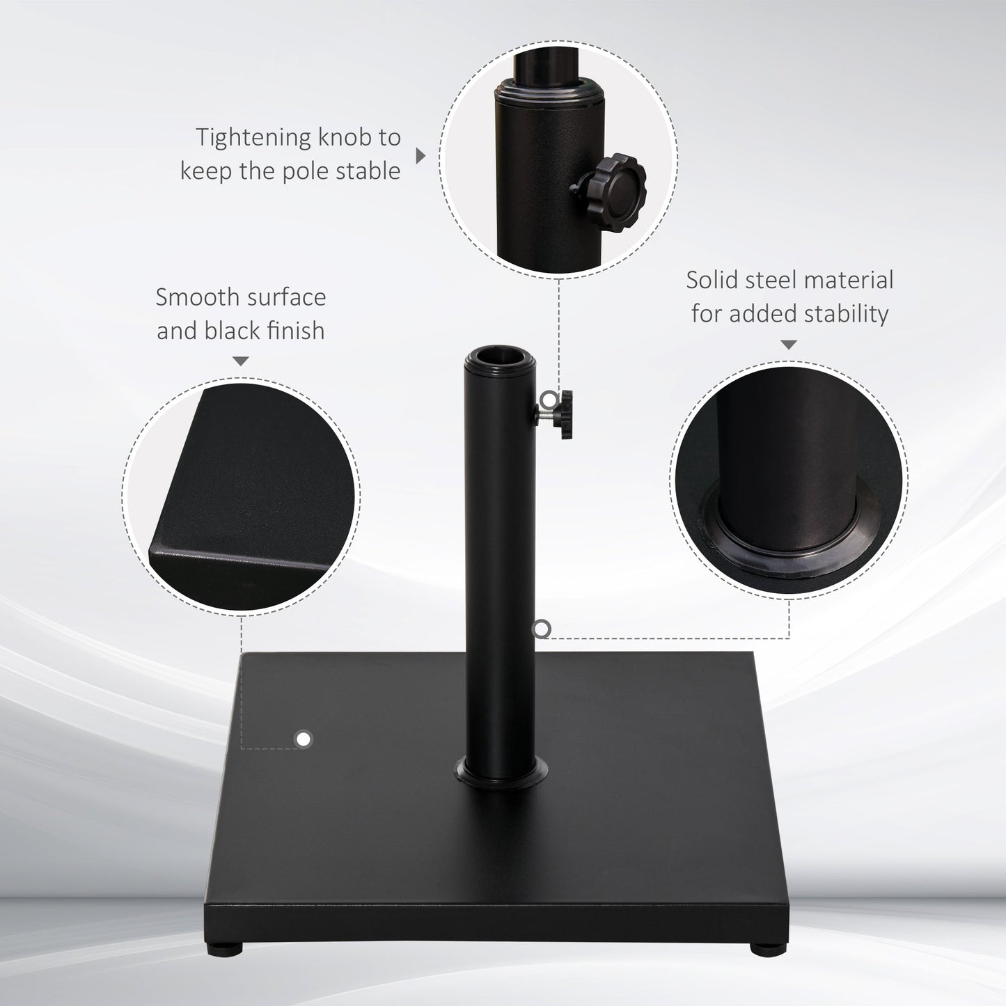 Outsunny â35/38/48MM 18KG Steel Square Parasol Stand Base w/ Adjustable Knob Umbrella Stand Garden Patio Outdoor Home, Black