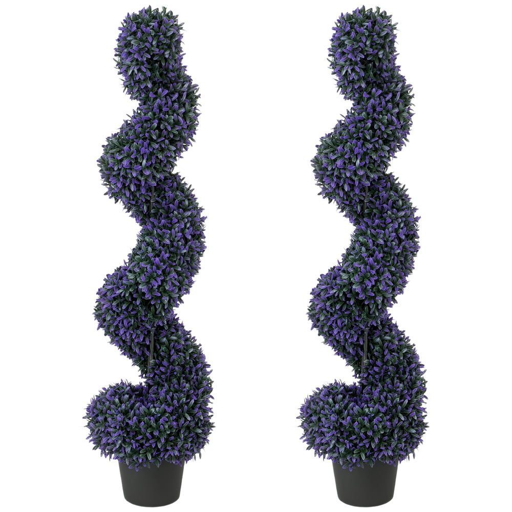 HOMCOM Set of 2 Decorative Artificial Plants, 120cm Artificial Boxwood Spiral Topiary Tree with 840 Leaves, UV Resistant