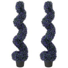 HOMCOM Set of 2 Decorative Artificial Plants, 120cm Artificial Boxwood Spiral Topiary Tree with 840 Leaves, UV Resistant