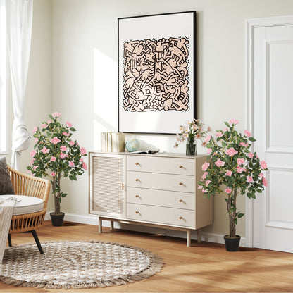 HOMCOM Set of Two Faux Rose Plants, with Pots