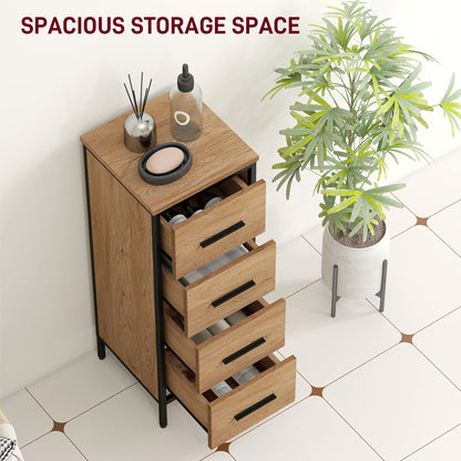 HOMCOM Narrow Bathroom Storage Cabinet with 4 Drawers - Oak