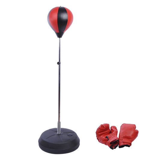 HOMCOM Training Boxing Punch Ball Set 125-145H x â43cm with Gloves Air Pump, 4-Position Adjustable Height Freestanding Boxing Speed Ball for Teenagers Exercise Training