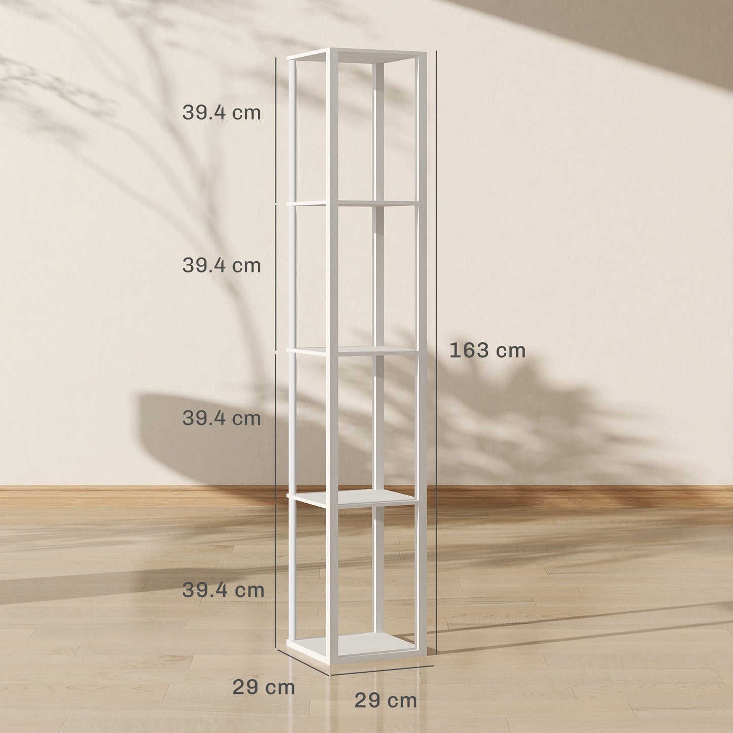 HOMCOM RGB LED Floor Lamp with Shelves, Modern Dimmable Standing Lamp with Remote Control, Adjustable Brightness & Speed for Living Room, Bedroom, Office, White