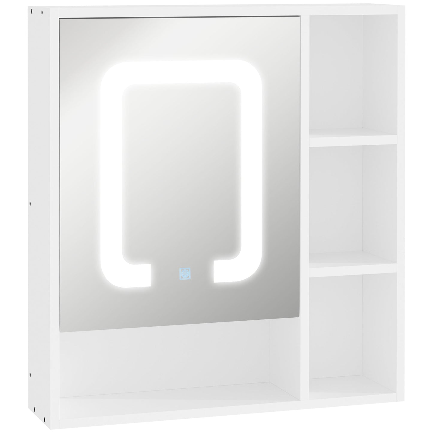 kleankin LED Illuminated Bathroom Mirror Cabinet, Wall Mount Storage Organizer with 4 Shelves, Dimmable Touch Switch, USB Charge