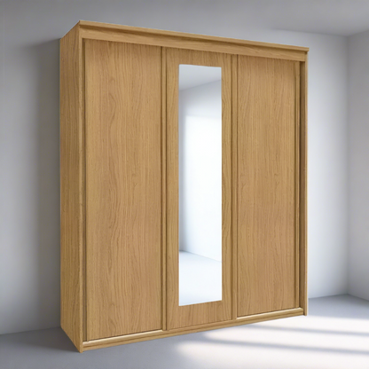 Contemporary 3 Door Sliding Closet - Oak Finish