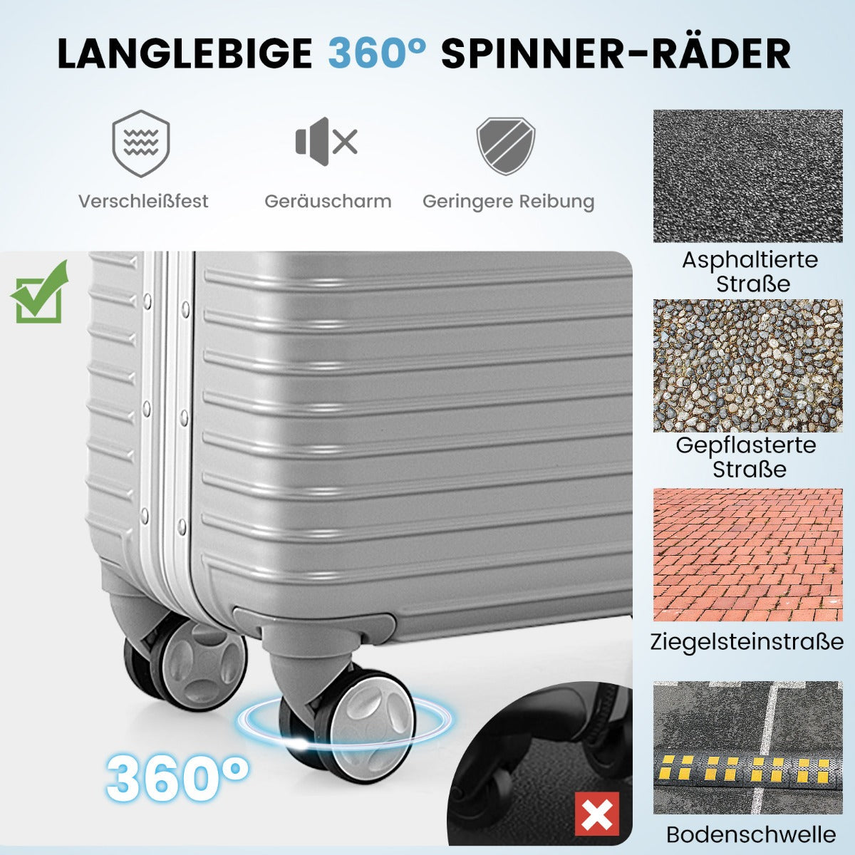 16 Inch Under-seat Carry On Luggage with Spinner Wheels and Laptop Compartment-Sliver