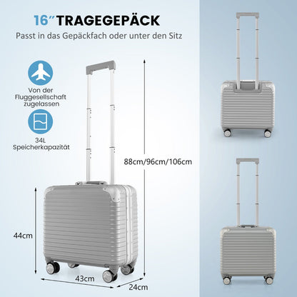 16 Inch Under-seat Carry On Luggage with Spinner Wheels and Laptop Compartment-Sliver