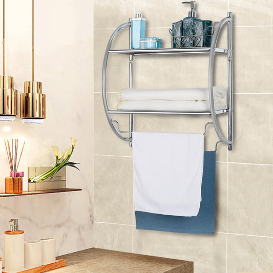 Wall Mounted Bathroom Shelves with Towel Holder-Silver