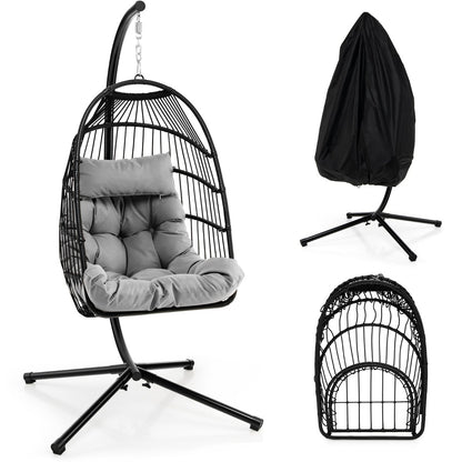 Hanging Swing Egg Chair with Stand Cozy Head Pillow  Cushion-Grey