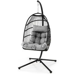 Hanging Swing Egg Chair with Stand Cozy Head Pillow  Cushion-Grey