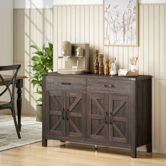 HOMCOM Kitchen Cupboard, Sideboard with 4 Doors, 2 Drawers and 2 Adjustable Shelves for Dining Room, Dark Brown