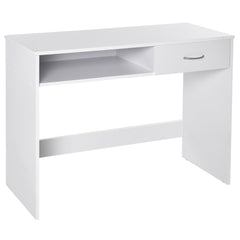 HOMCOM Compact Computer Desk, Study Table with Drawer and Storage Compartment, Writing Workstation, White