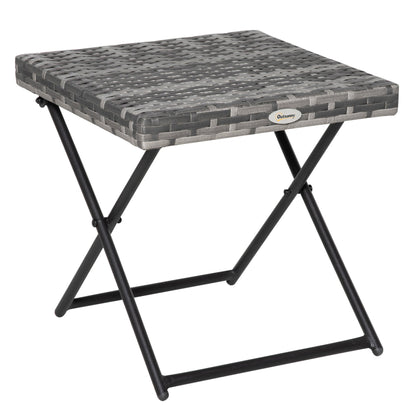 Outsunny Square PE Wicker Rattan Folding Table - Grey