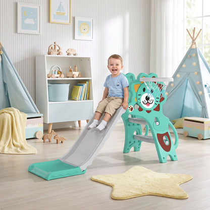 AIYAPLAY Baby Slide with Basketball Hoop, Climber, Easy to Assemble Kids Slide for Indoor Use, for Ages 18-36 Months - Blue