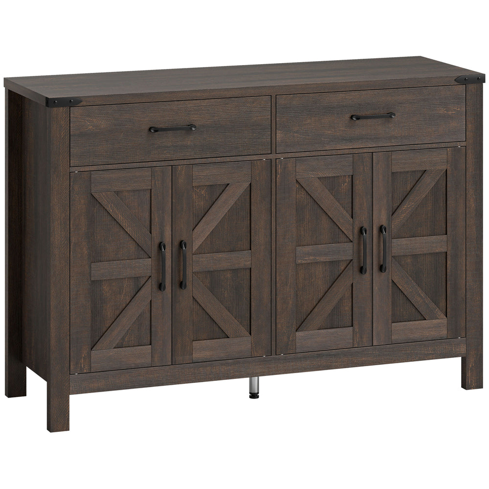 HOMCOM Kitchen Cupboard, Sideboard with 4 Doors, 2 Drawers and 2 Adjustable Shelves for Dining Room, Dark Brown