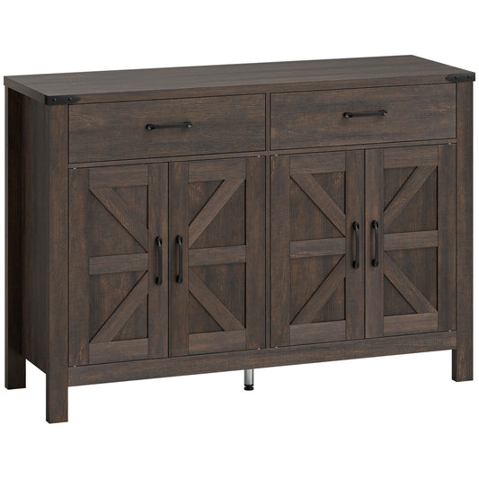 HOMCOM Kitchen Cupboard, Sideboard with 4 Doors, 2 Drawers and 2 Adjustable Shelves for Dining Room, Dark Brown