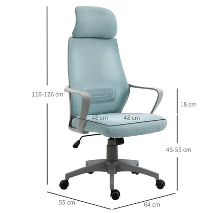 Vinsetto Ergonomic Office Chair w/ Wheel, High Mesh Back, Adjustable Height Home Office Chair - Blue