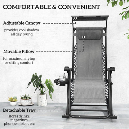 Outsunny Garden Rocking Chair Folding Recliner Outdoor Adjustable Sun Lounger Rocker Zero-Gravity Seat with Headrest Side Holder Patio Deck - Grey