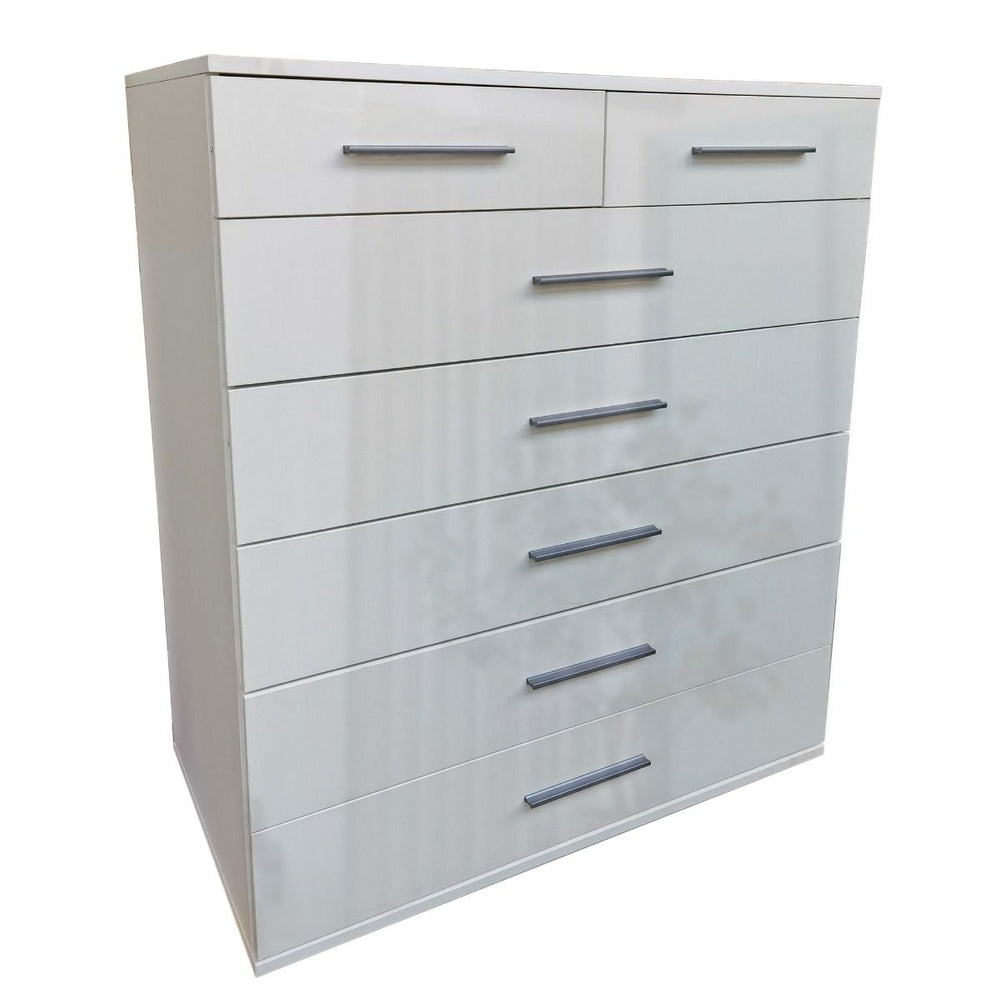 White Chest of Drawers TRAFFORD Large Chest, 7 Drawers Gloss Finish