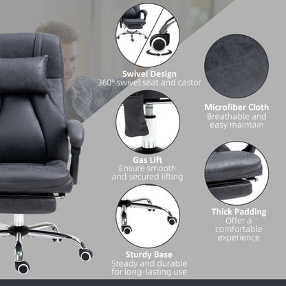 Vinsetto Office Chair with Lumbar Massage, 135¡ Reclining Computer Chair with Adjustable Headrest, Retractable Footrest, 10cm Double Padded Seat, Microfiber Fabric, Metal Base, Dark Grey