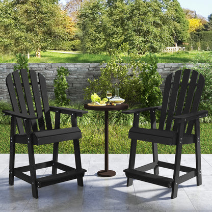 Outdoor HDPE Bar Stool with Armrest Footrest for Garden Poolside Set of 2-Black