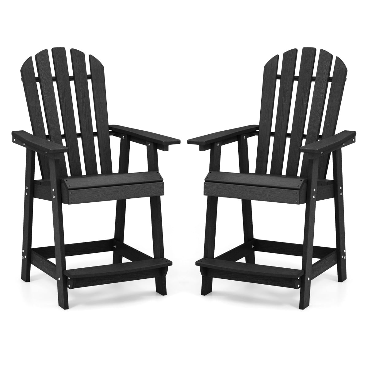 Outdoor HDPE Bar Stool with Armrest Footrest for Garden Poolside Set of 2-Black