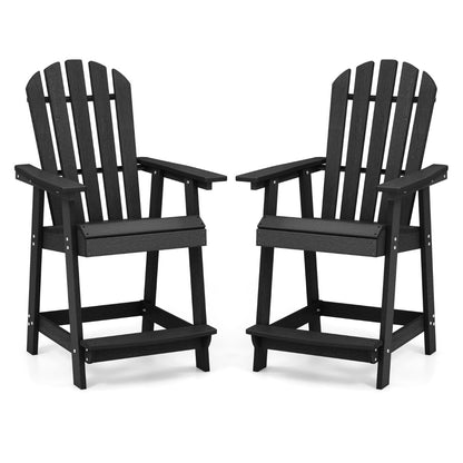 Outdoor HDPE Bar Stool with Armrest Footrest for Garden Poolside Set of 2-Black