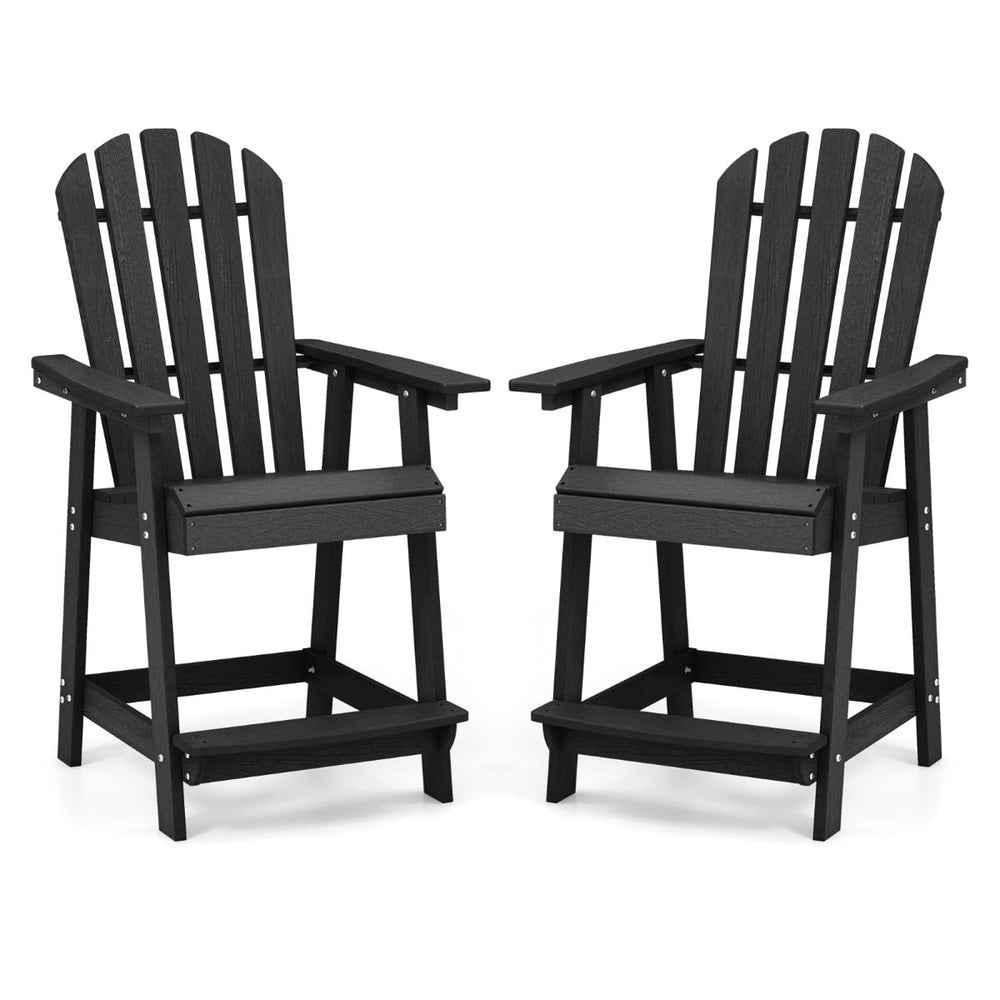Outdoor HDPE Bar Stool with Armrest Footrest for Garden Poolside Set of 2-Black