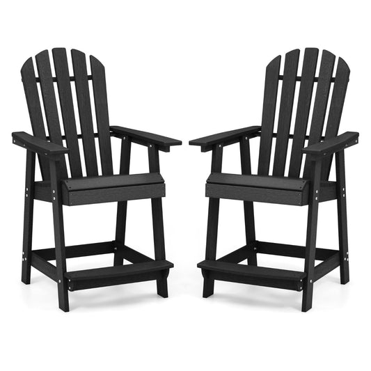 Outdoor HDPE Bar Stool with Armrest Footrest for Garden Poolside Set of 2-Black