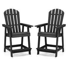 Outdoor HDPE Bar Stool with Armrest Footrest for Garden Poolside Set of 2-Black