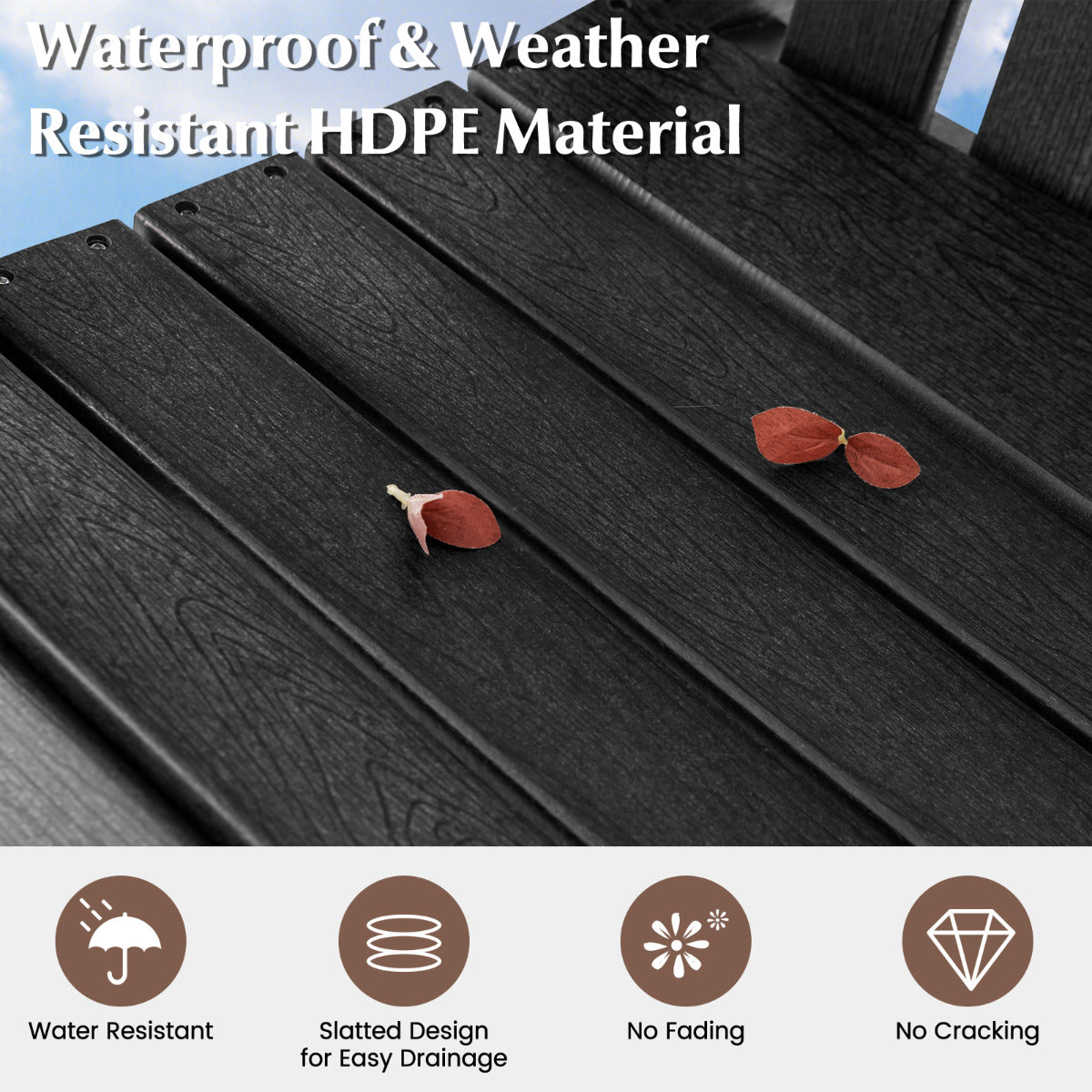 Outdoor HDPE Bar Stool with Armrest Footrest for Garden Poolside Set of 2-Black
