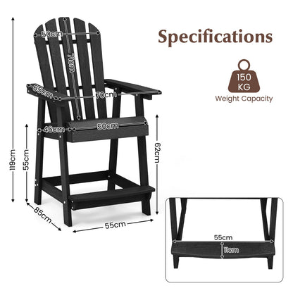 Outdoor HDPE Bar Stool with Armrest Footrest for Garden Poolside Set of 2-Black