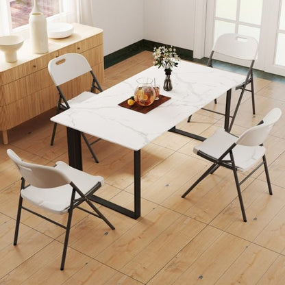 4 Pack Folding Stackable Chairs with Metal Frame and Carrying Handle-White