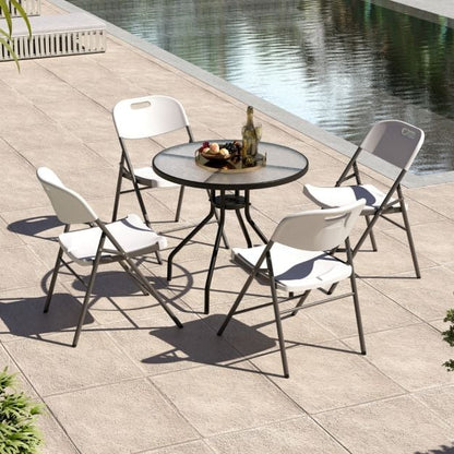 4 Pack Folding Stackable Chairs with Metal Frame and Carrying Handle-White