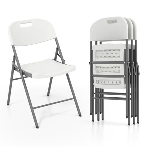 4 Pack Folding Stackable Chairs with Metal Frame and Carrying Handle-White
