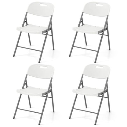 4 Pack Folding Stackable Chairs with Metal Frame and Carrying Handle-White