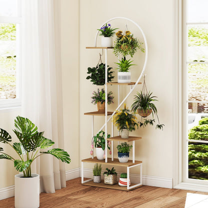 6-Tier Metal Plant Stand Heart-Shape Ladder Plant Shelves -Natural