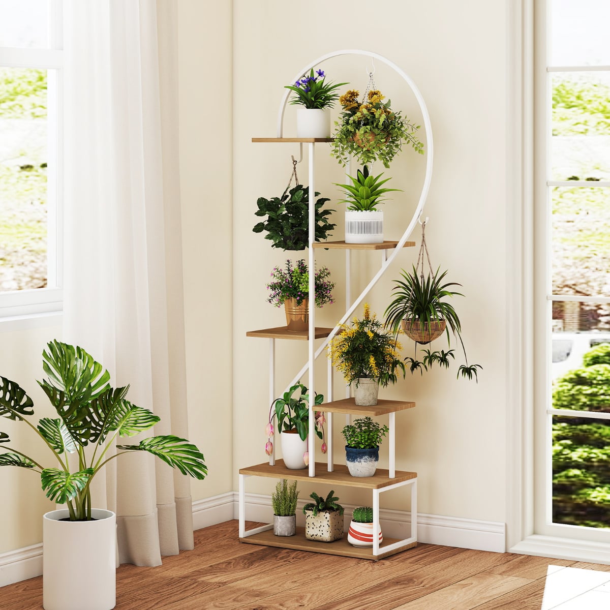 6-Tier Metal Plant Stand Heart-Shape Ladder Plant Shelves -Natural