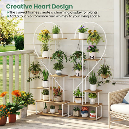 6-Tier Metal Plant Stand Heart-Shape Ladder Plant Shelves -Natural