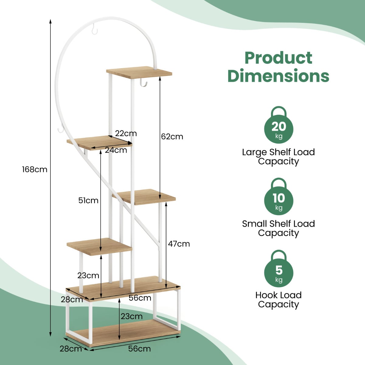 6-Tier Metal Plant Stand Heart-Shape Ladder Plant Shelves -Natural