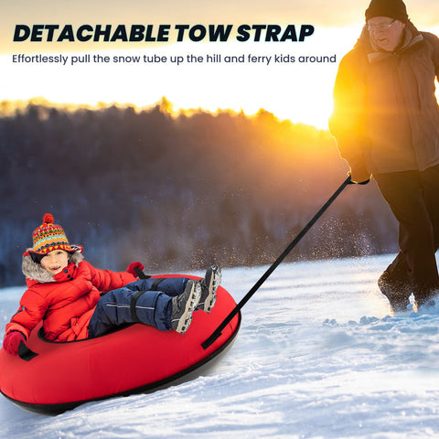 Heavy-Duty Snow Tube for Adults Kids with Seat Cushion-Red
