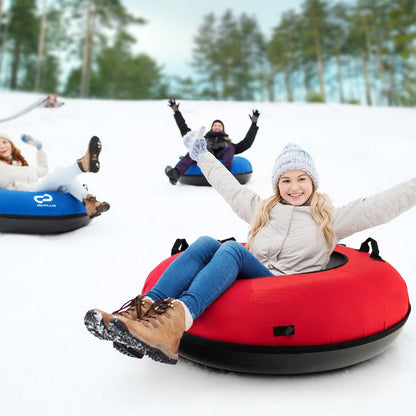 Heavy-Duty Snow Tube for Adults Kids with Seat Cushion-Red
