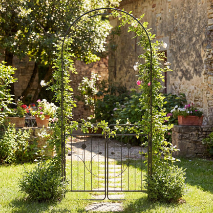 Heavy-duty Metal Garden Arbor with Lockable Gate and Base Plates